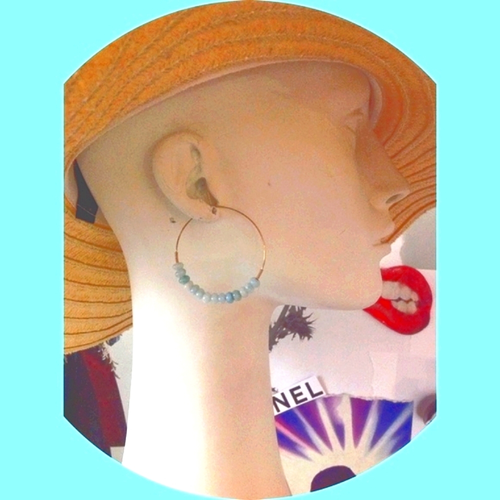 14K GF HOOPS w/AMAZONITE STONES